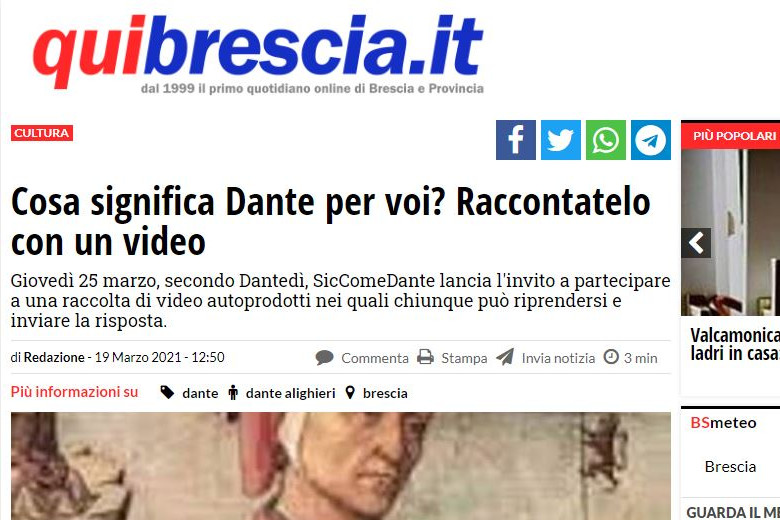 Qui Brescia presenta "Cosa significa Dante per me?"