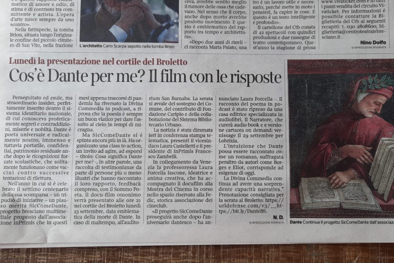 Cosa Significa Dante per me sul Corriere della Sera Brescia